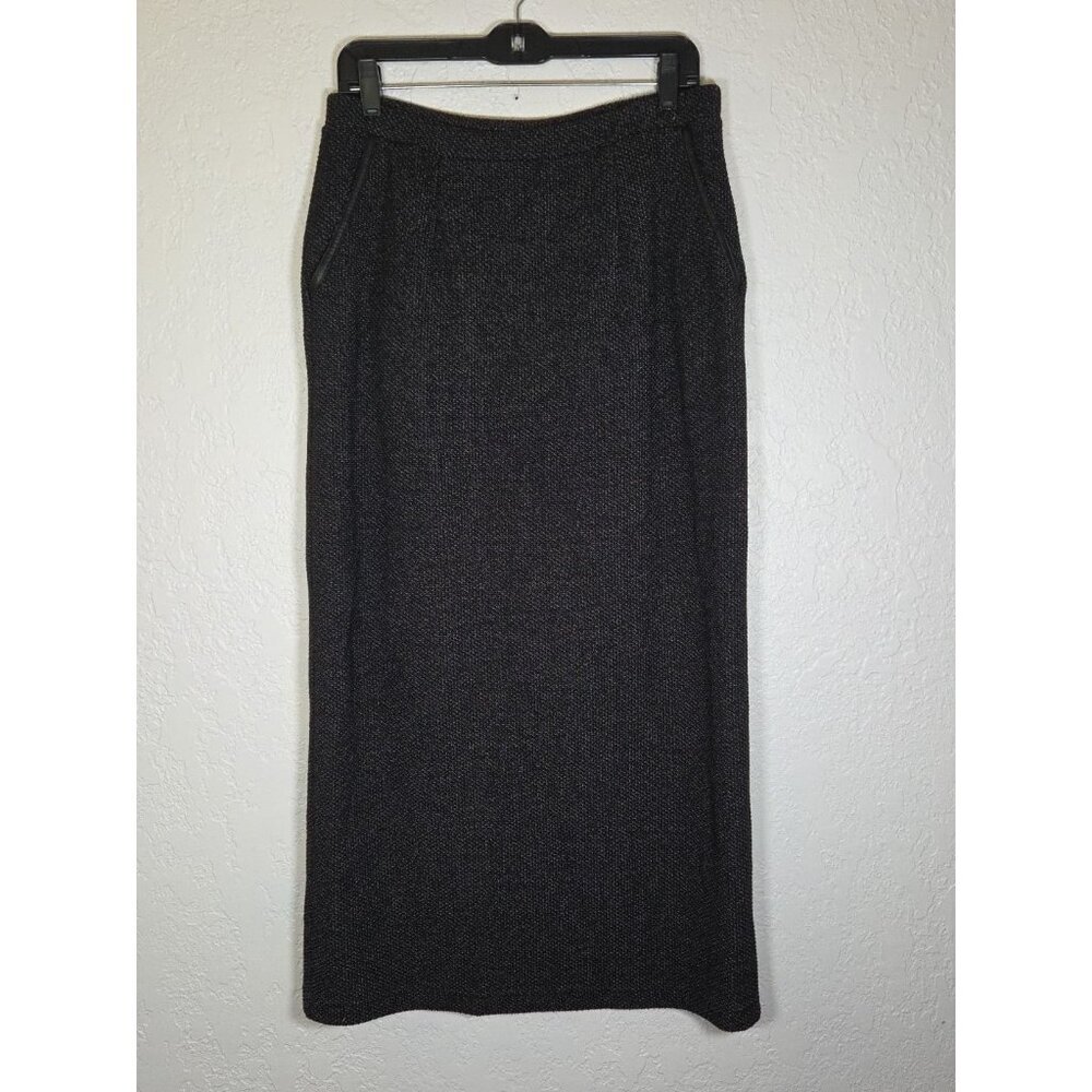 Women's Emma & James Long Pencil Skirt Medium Brown Pockets Leather Trim